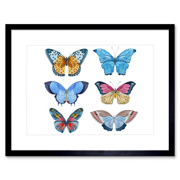 Butterflies Vector Watercolour Art Print Framed Poster Wall Decor 9x7 inch