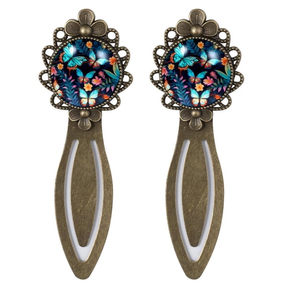 Butterflies Vintage Copper-Colored Lace Bookmarks: Stainless Steel Set for Book Lovers and Readers