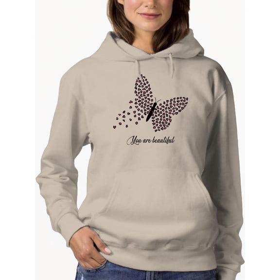 Butterflies W Leopard Print Hoodie Women -Image by Shutterstock, Female x-Large
