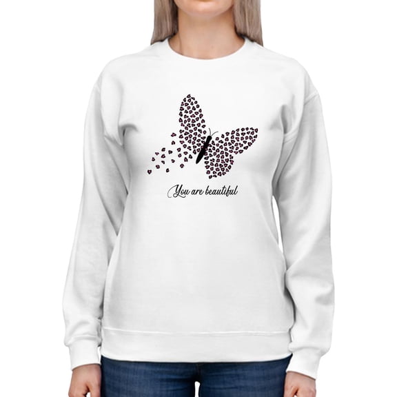 Butterflies W Leopard Print Sweatshirt Women -Image by Shutterstock, Female Medium