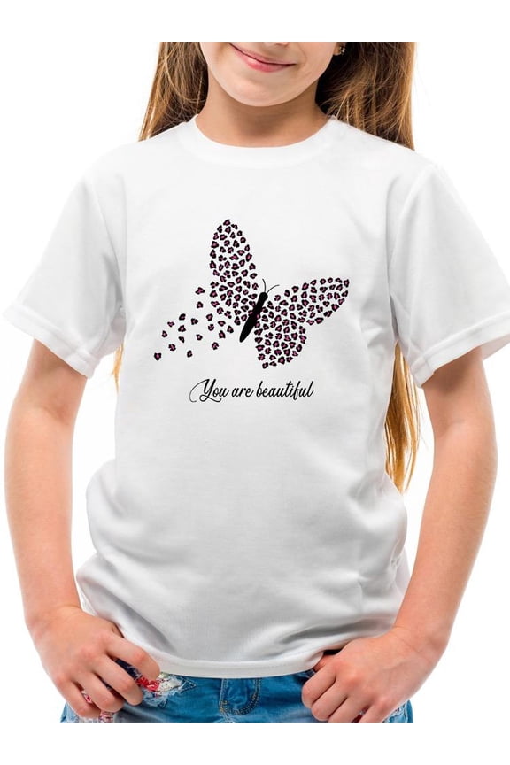 Butterflies W Leopard Print T-Shirt Juniors -Image by Shutterstock, Medium