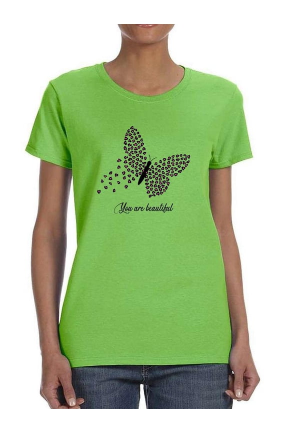 Butterflies W Leopard Print T-Shirt Women -Image by Shutterstock, Female Large