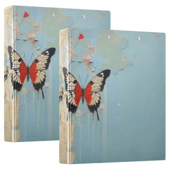 Butterflies Wall 3 Ring Binders 1.5 inch Hardcover File Folders with Interior Pockets A4 Size Organizer for School Office Hospital Set of 2