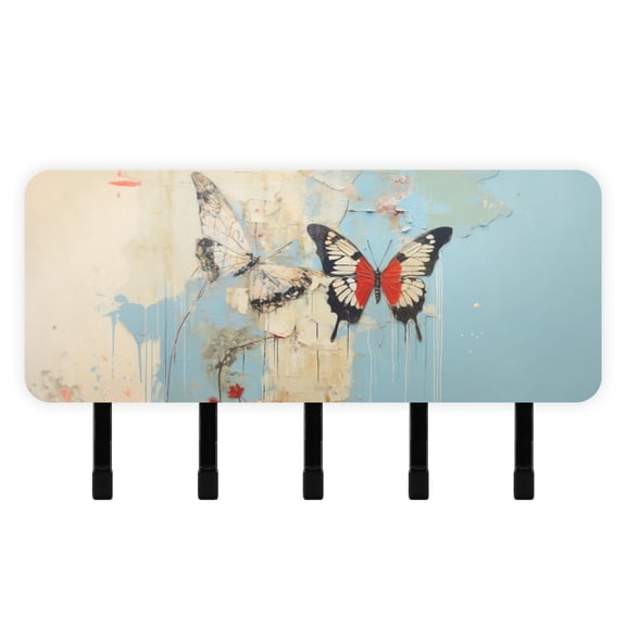 Butterflies Wall Mail Holder Organizer Wall Mount with Shelf Key Holder Key Rack with 5 Key Hooks for Wall Decorative