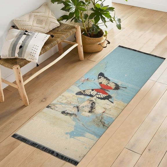 Butterflies Wall Runner Rug Machine Washable Area Rugs Carpet Non Slip Entryway Mat for Bedroom Entryway Front Door
