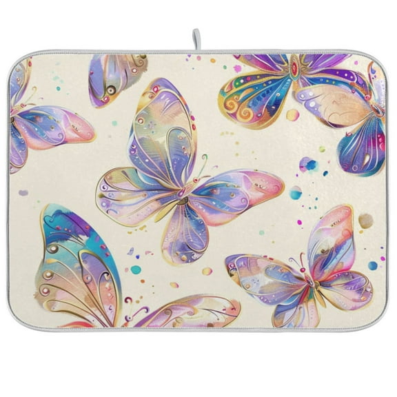 Butterflies Watercolor Dish Drying Mat Dish Drainer Rack Mats Water Absorbent Non-Slip Easy Clean Heat Resistant for Kitchen Counter