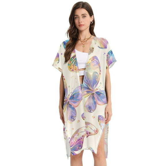 Butterflies Watercolor Women Swimsuit Cover up V Neck Beach Dress Short Sleeve Vacation Outfits Swimwear
