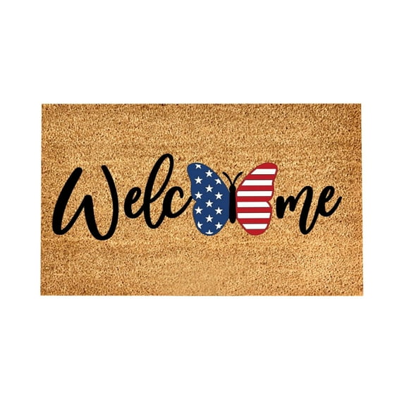 Butterflies Welcome Sign Home Door Mat Coir Doormat Outdoor Plain Memorial Day Front Door Mat Entry Floor Mats for Business Non-Slip Entrance Door Rugs Welcome Mats for Entryway, Porch