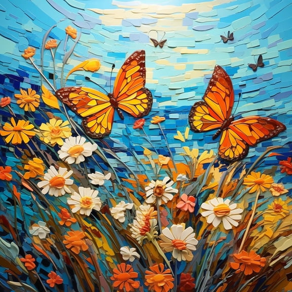 Butterflies and Wild Daisy DIY 5D Diamond Art Painting by Number Kits for Adults Paint with Full Drill Round Diamond Gems Painting Art Craft for Home Wall Decor 13.8x13.8in
