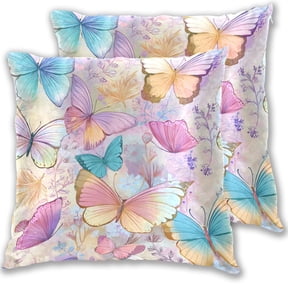 Butterflies Wild Florals Vintage Throw Pillow Covers Pillowcases 16 x 16 Inch Home Decor 2 Packs for Bedroom Sofa