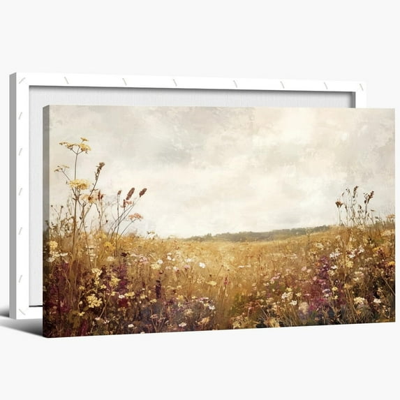 Butterflies and Wildflowers Meadow Poster Canvas Print Vintage Floral Landscape Wall Art Aesthetic Room Decoration Set For Home Bedroom Dorm Bathroom Wall Decor Framed