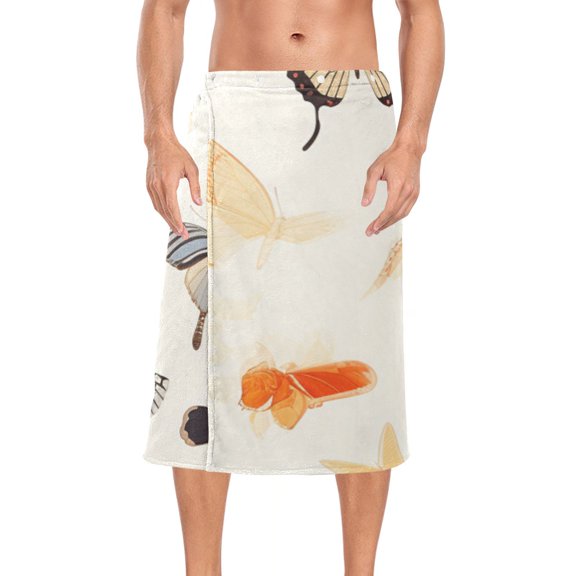 Butterflies Yellow Bath Towel Wrap for Man Adjustable Shower Wrap Button Closure Body Towel for Sauna Gym