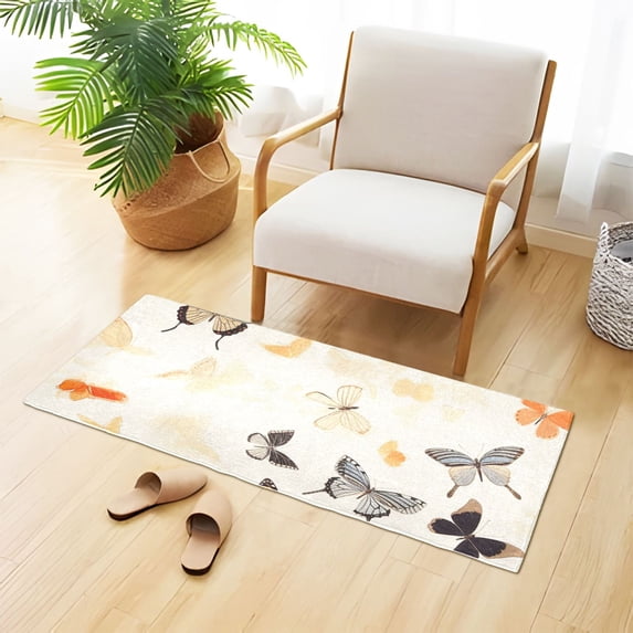 Butterflies Yellow Bathroom Rug Non Slip Bathroom Mats Entry Door Soft Carpets for Kitchen Bedroom Living Room 39x20 inch