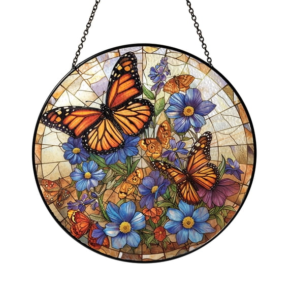 Butterflies and Blue Flowers Stained Glass Window Hanging – Vibrant ...
