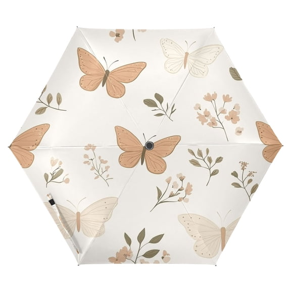 Butterflies and Botanicals Folding Umbrella UV50+ Waterproof Sun Protection Auto Open Close Compact Fiberglass Frame