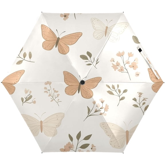 Butterflies and Botanicals Umbrellas for Sun Auto Open Close UV50+ Waterproof 5-Fold Compact Fiberglass Frame