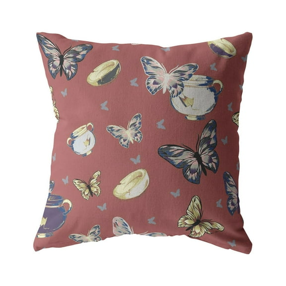 Butterflies and Bowls Suede Blown and Closed Pillow Muted Orange 16"x16"