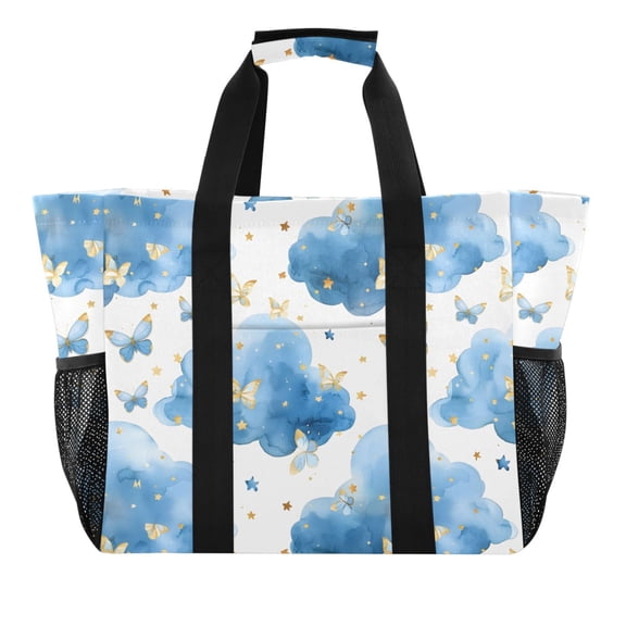 Butterflies and Cloud Reusable Grocery Bags with Handle Side Pocket Waterproof Shopping Portable Tote