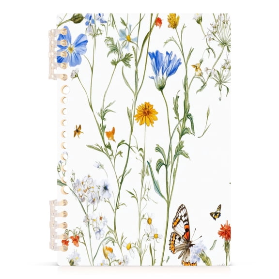 Butterflies and Flowers A5 8.3x5.7in PP Notebook, Adjustable Rings, 60 Sheets, Diary or Journey Note