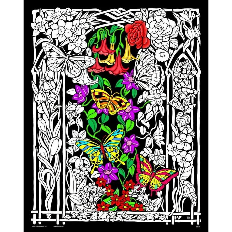 Butterflies and Flowers - Fuzzy Velvet Coloring Poster 16x20 Inches