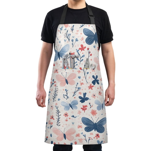 Butterflies and Flowers Pattern Chef Kitchen Apron with Pockets for Women Waterproof Aprons for Cooking Baking