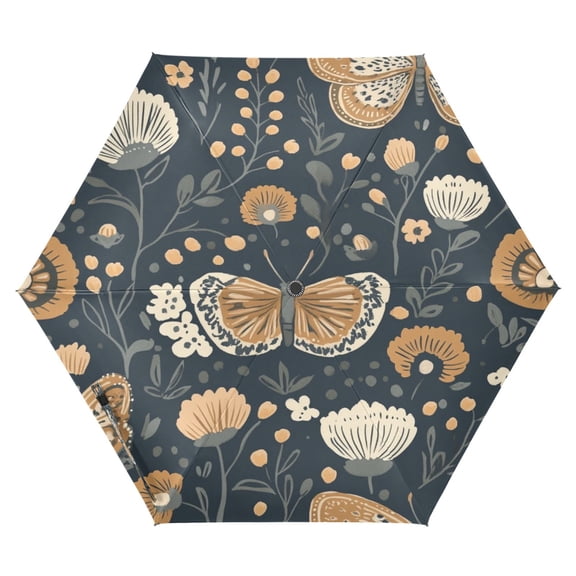 Butterflies and Flowers Pattern Folding Umbrella UV50+ Waterproof Sun Protection Auto Open Close Compact Fiberglass Frame