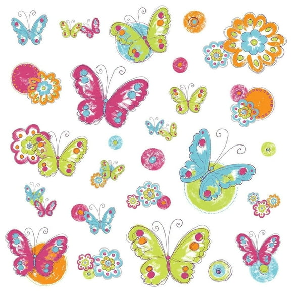 Butterflies and Flowers Peel and Stick Wall Decals Children, Infant, Baby, Girls Butterfly Room Decor Stickers