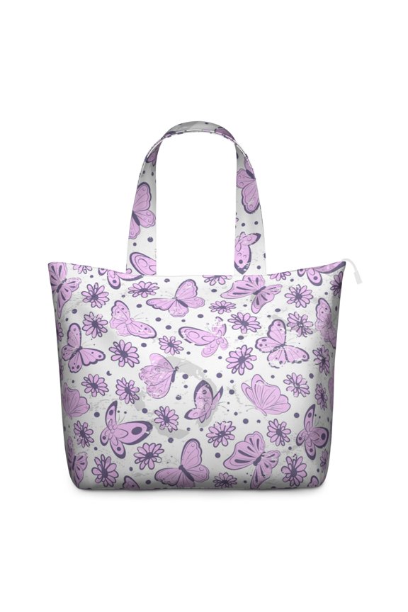 Butterflies and Flowers Print Travel Bag, Cute Pattern Weekender Duffel, Lightweight and Tote for Nature Lovers