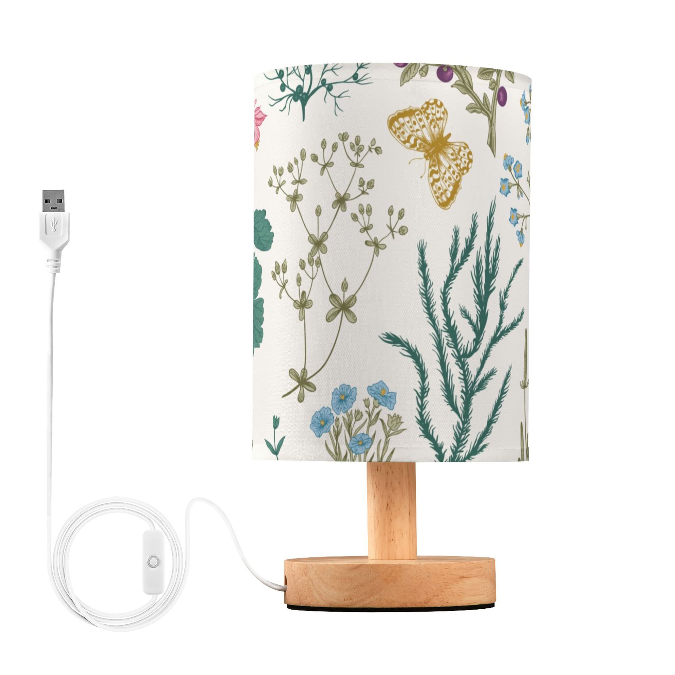 Butterflies and Leaves Flowers Green Bedside Table Lamp LED Warm Lights
