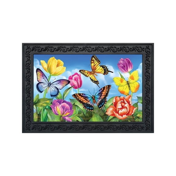 Briarwood Lane Spring Doormat 30x18 Indoor Outdoor Butterflies and Tulips For Spring Doormat
