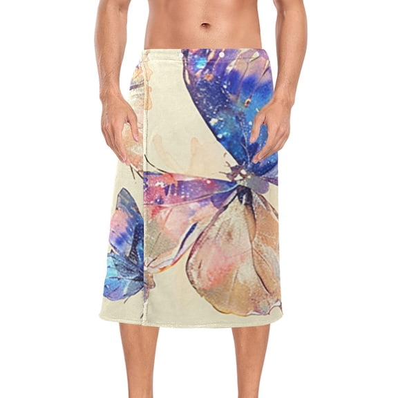 Butterflies in Cream Bath Towel Wrap for Man Adjustable Shower Wrap Button Closure Body Towel for Sauna Gym