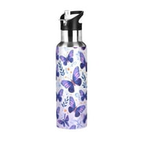 Butterflies in Purple Water Bottles Insulated Thermos Kids Stainless Steel Bottle with Straw Lid Flask Leakproof for Sports Gym 20 oz
