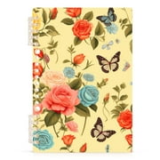 Butterflies in Roses Floral Spiral Journal Notebook College Ruled Notebook 8.3" x 5.7" A5 Lined Thick Paper Page