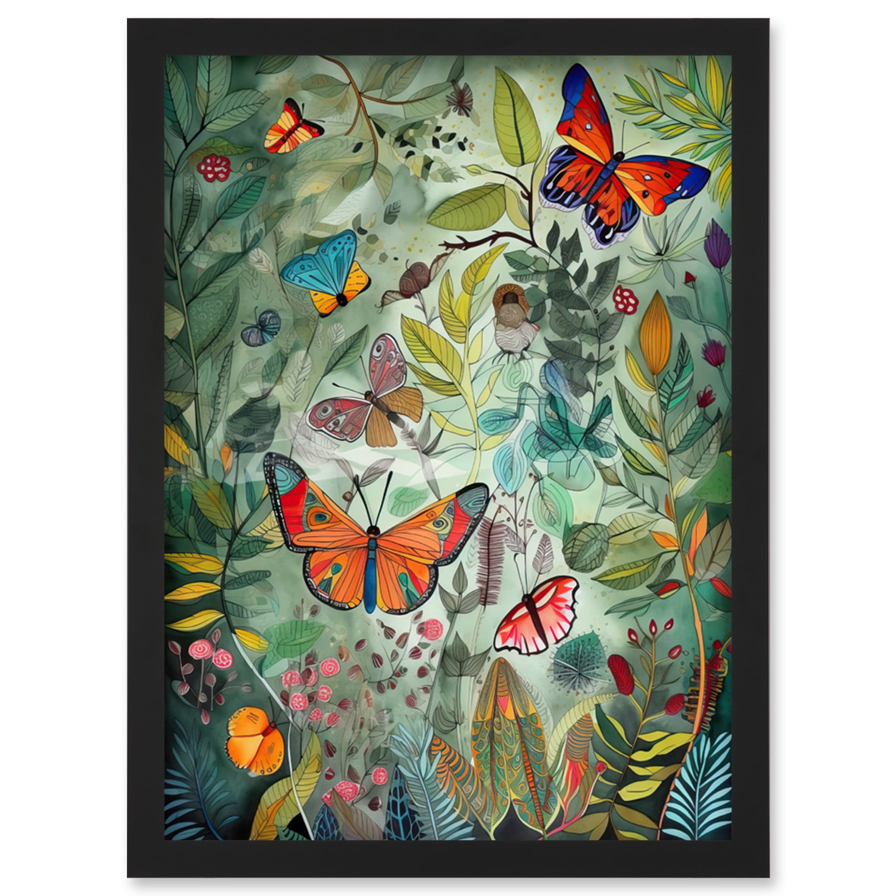Butterflies in a Spring Field Modern Folk Art Artwork Framed Wall Art ...