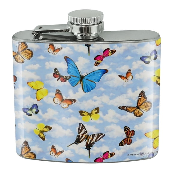 Butterflies in the Blue Sky Pattern Stainless Steel 5oz Hip Drink Kidney Flask