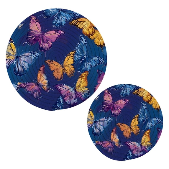 Butterflies on Blue Pot Holders Set Trivets Hot Pads Cotton Mats for Cooking