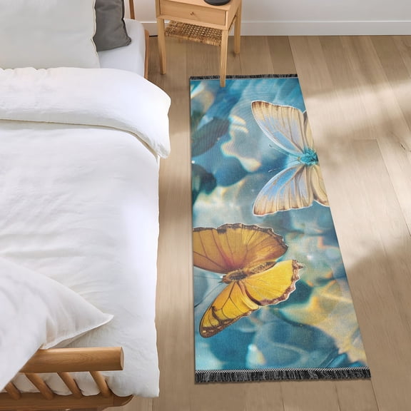 Butterflies on Clear Water Runner Area Rug 2x6 Soft Non-Slip Washable Bedside Carpet for Hallway Bedroom Living Room Home Decor