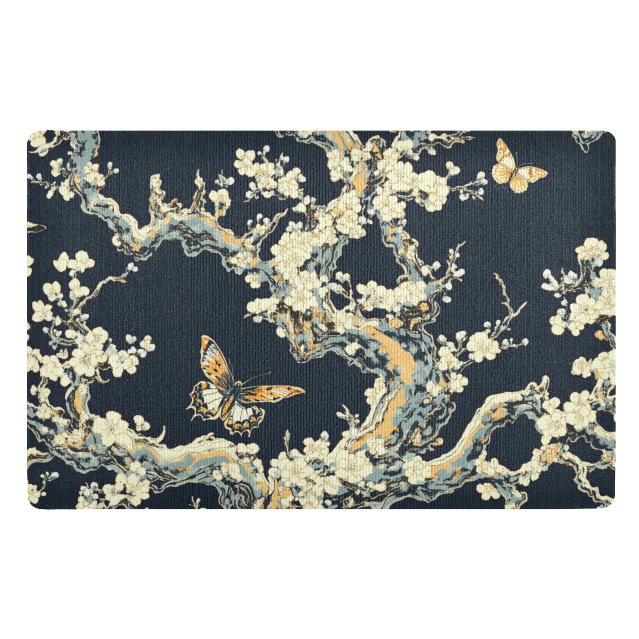 Butterflies on Flower Branch Floor Door Mat Outdoor Indoor for Home ...