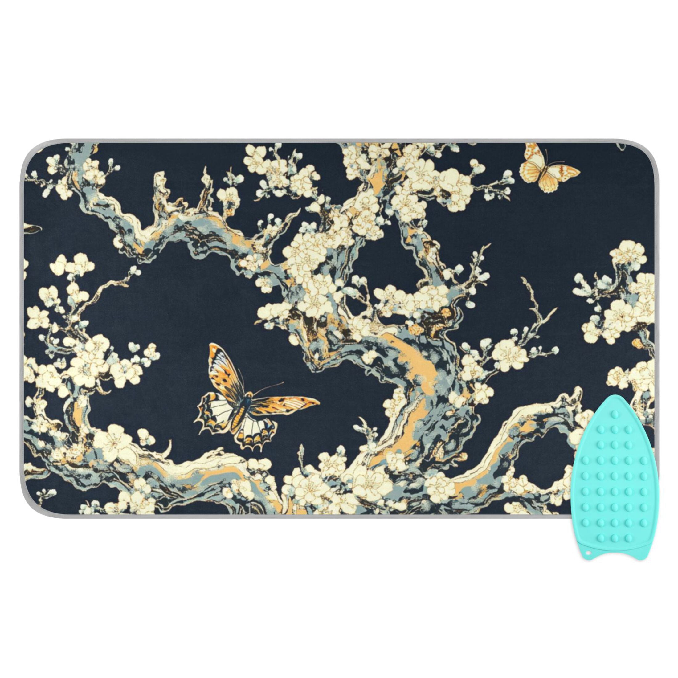 Butterflies on Flower Branch Ironing Mat Blanket for Table Top Travel Portable Ironing Board Pad 47.2x27.6 Inch