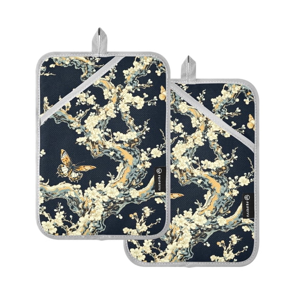 Butterflies on Flower Branch Oven Mitts Pot Holders 2 pcs Heat Resistant for Kitchen Baking Grilling
