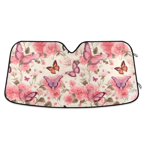 Butterflies on Peonies Car Windshield Sun Shade Foldable Car Front Window Visor Heat and UV Protection 53x23.5
