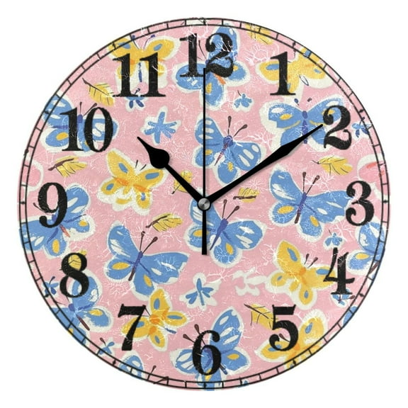 Butterflies on Pink Silent Wall Clock 10" Non-Ticking Battery Clock