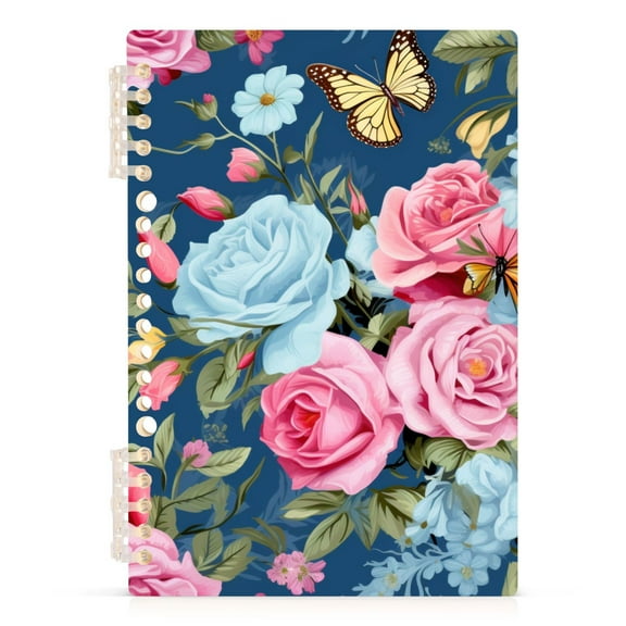 Butterflies on Roses Floral Spiral Journal Notebook College Ruled Notebook 8.3" x 5.7" A5 Lined Thick Paper Page