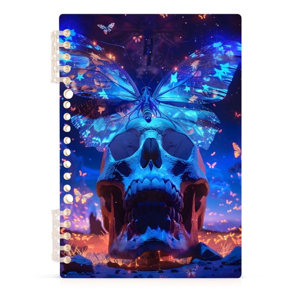 Butterflies on Skull Heads Spiral Journal Notebook College Ruled Notebook 8.3" x 5.7" A5 Lined Thick Paper Page