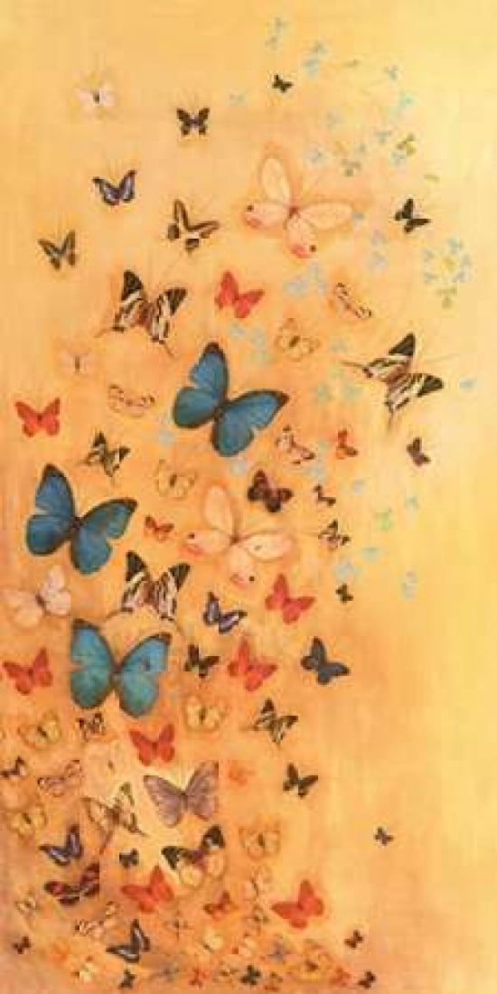 Butterflies on Warm Ochre Canvas Art - Lily Greenwood (10 x 20)