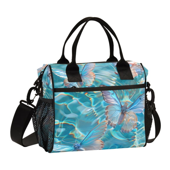 Butterflies on Water Lunch Bag Insulated Lunch Box Leakproof Reusable Cooler Tote Adjustable Shoulder Strap for Men Women 9L