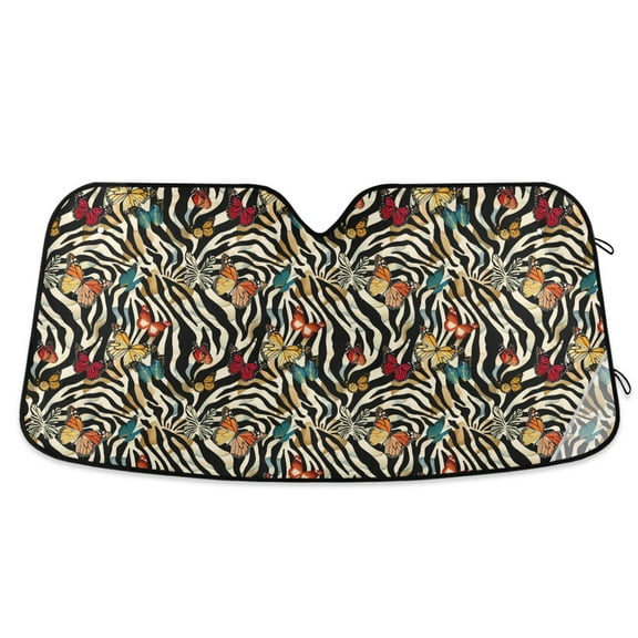 Butterflies on Zebra Car Windshield Sun Shade Foldable Car Front Window Visor Heat and UV Protection 53x23.5