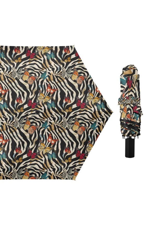 Butterflies on Zebra Compact Sun Umbrella Windproof Travel Umbrellas for Rain Strong Portable UV Protection