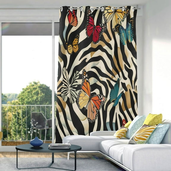 Butterflies on Zebra Stripes Blackout Curtains 84"x52" Thermal Insulated Curtain 1 Panel