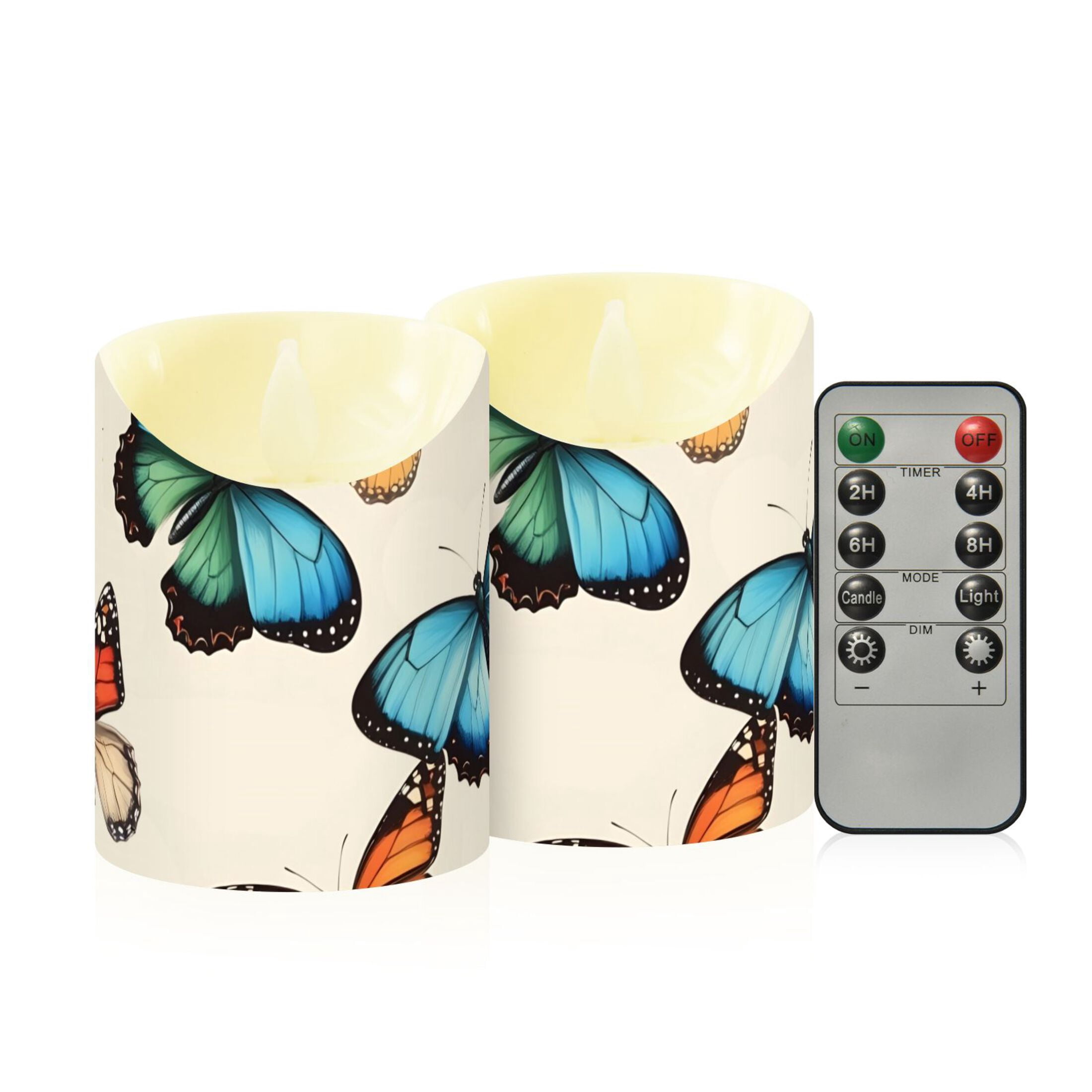 Butterflies with Beautiful Colors Flickering Flameless Candles with Remote Timer Battery Operated LED Tealight Set of 2 M